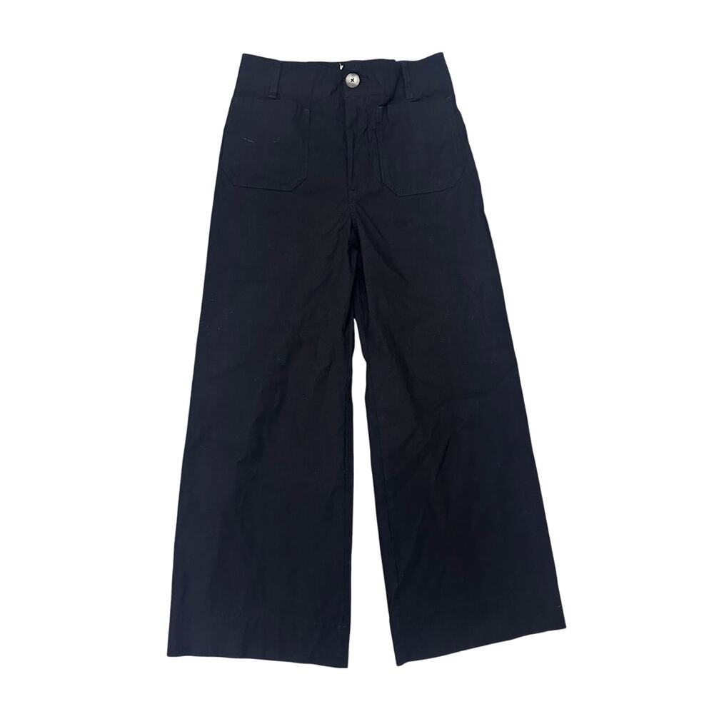 Maeve Anthropologie The Colette Cropped Wide Leg Pants Black Magic Fabric 29 - Picture 2 of 8